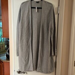 Talbots Gray Cardigan Sweater Open Front Knit